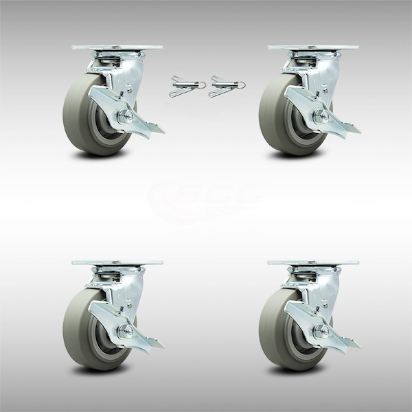Service Caster 5 Inch SS Thermoplastic Caster Set with Roller Bearing 4 Brake 2 Swivel Lock SCC SCC-SS30S520-TPRRF-TLB-BSL-2-TLB-2 - main